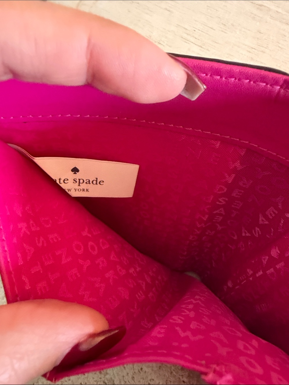 kate spade Pebbled Leather Trifold Wallet in Fuchsia Pink - Picture 3 of 5